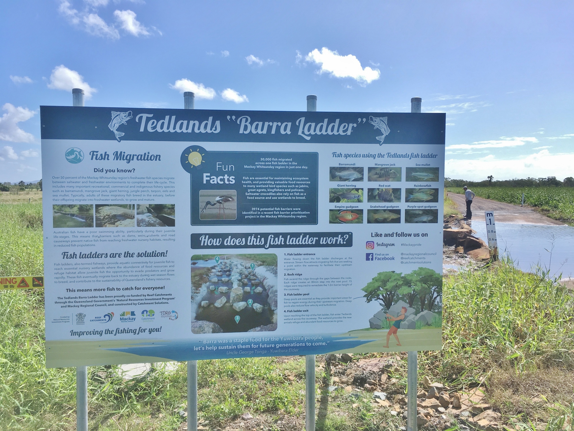 Fishway interpretive signage to demonstrate how rock ramp fishways work (developed by Mackay Regional Council, Reef Catchments NRM and Catchment Solutions, Tedlands Wetland), Queensland Photo by Matthew Moore