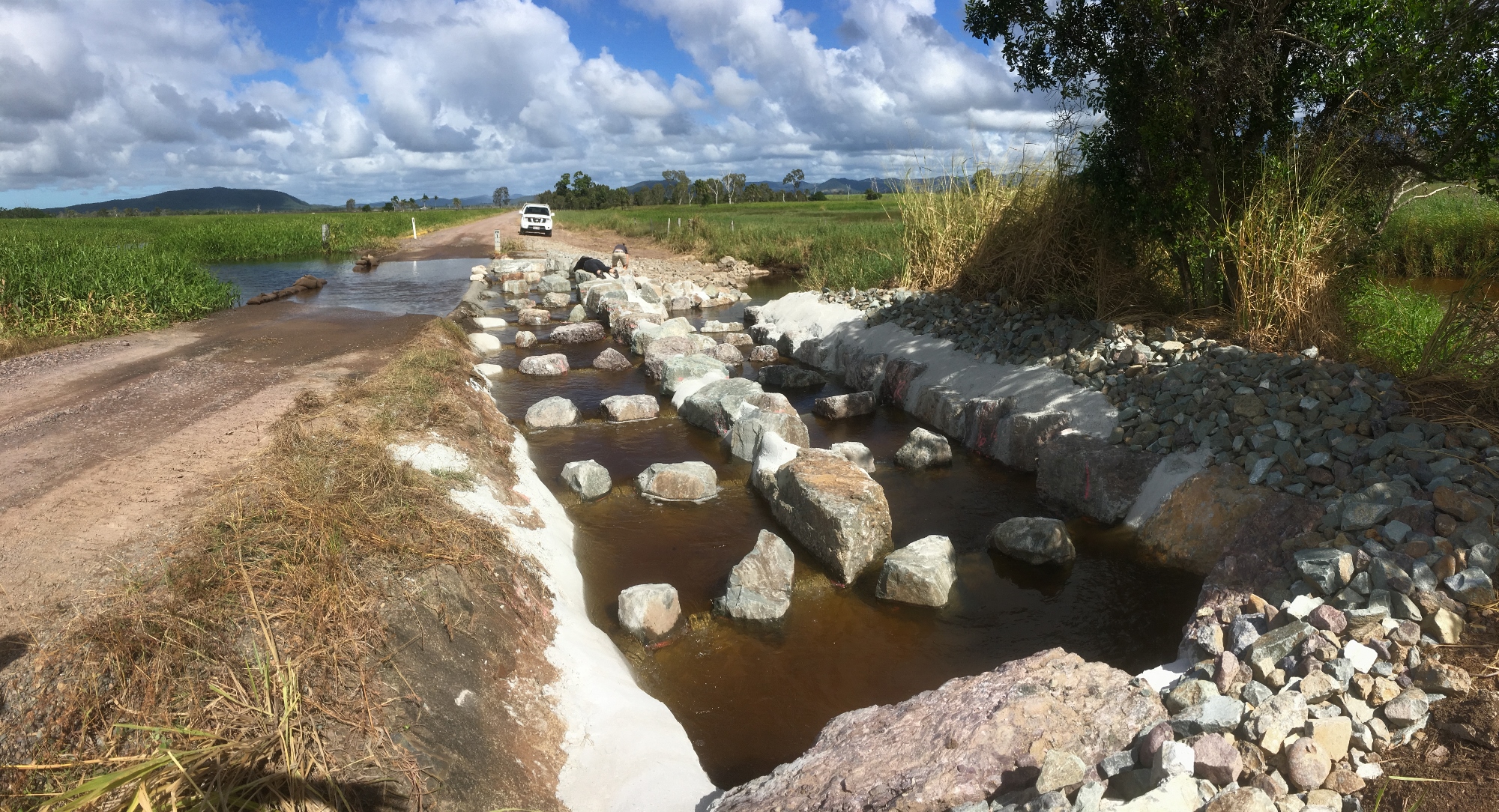 Partial width reverse rock ramp (dog leg) fishway built into the tailwater, Koumale, Tedlands Wetland, Queensland Photo by Matthew Moore